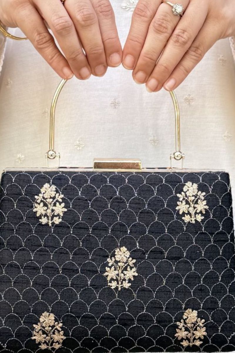 Karim Embroidered Clutch - Black