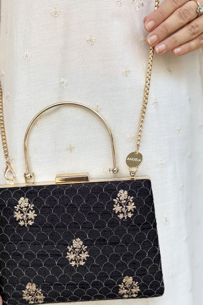 Karim Embroidered Clutch - Black