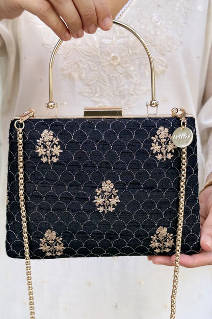 Karim Embroidered Clutch - Black