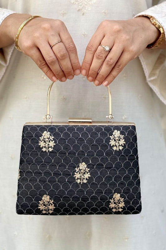 Karim Embroidered Clutch - Black