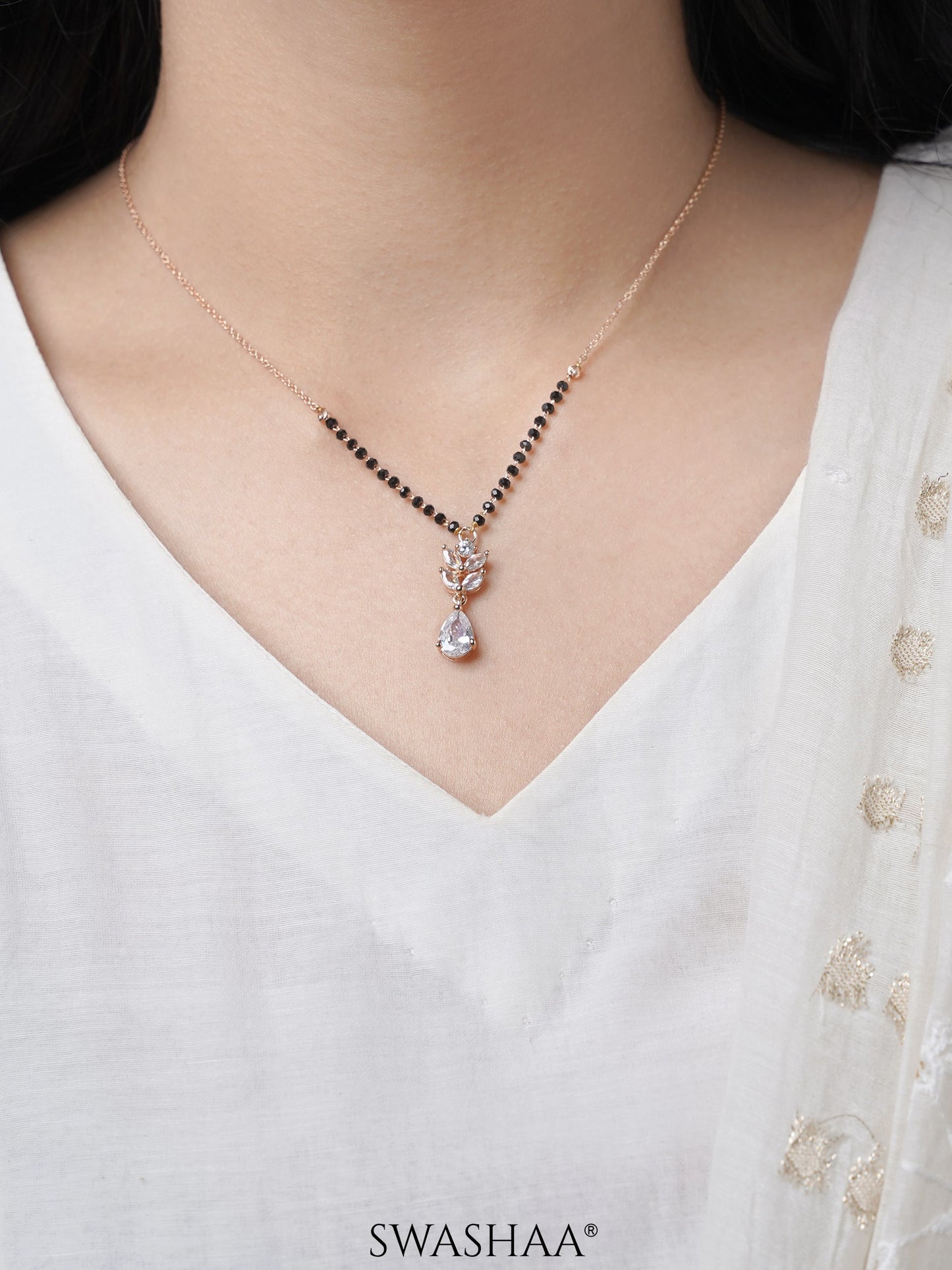 Kasturi Diamond Drop Solitaire Rosegold Plated Mangalsutra