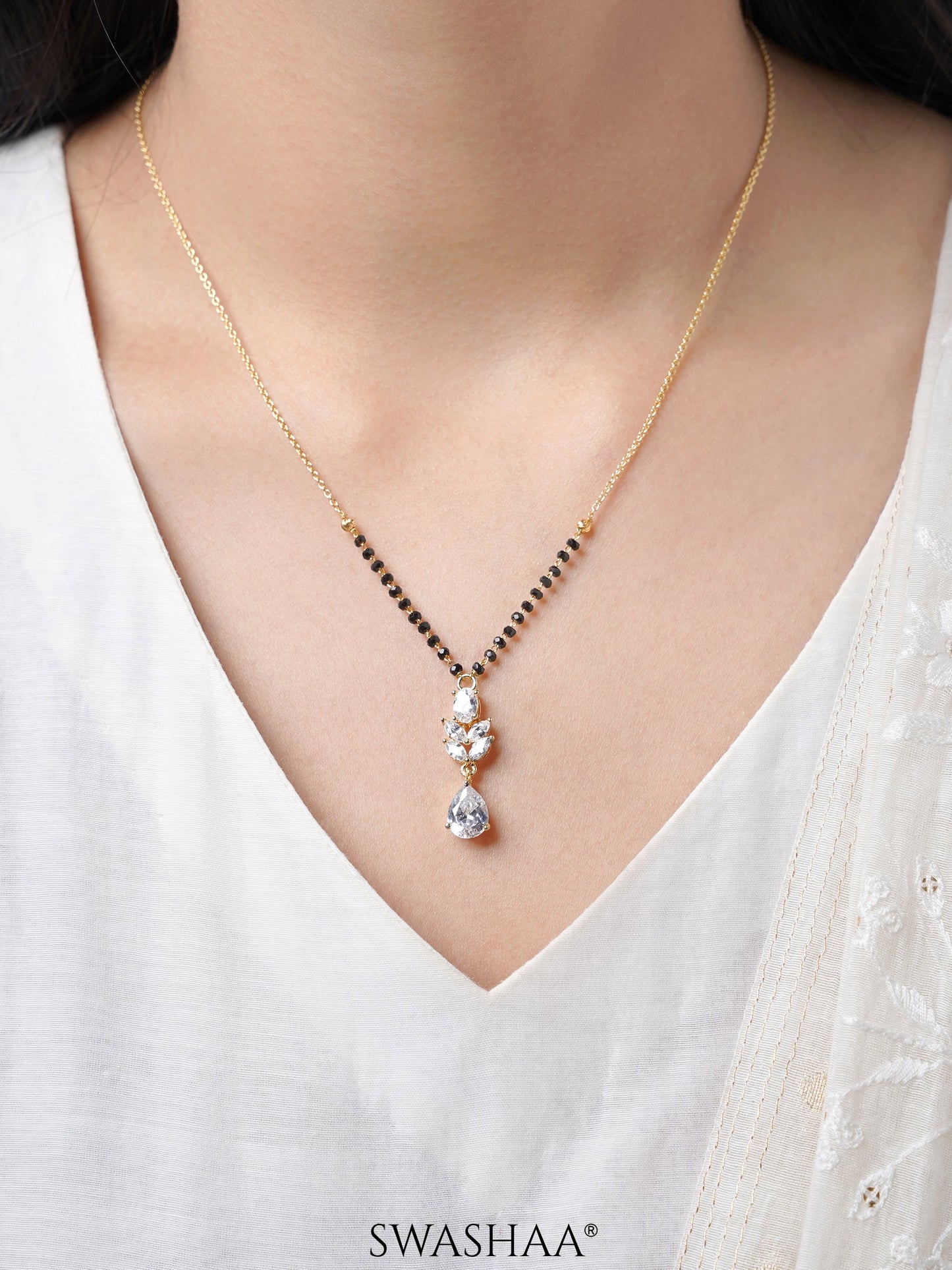 Kasturi Diamond Drop Solitaire 18K Gold Plated Mangalsutra