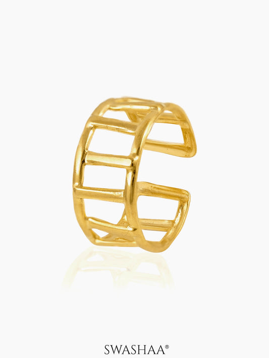 Kiya Horizontal Bars Hollow 18K Gold Plated Ring