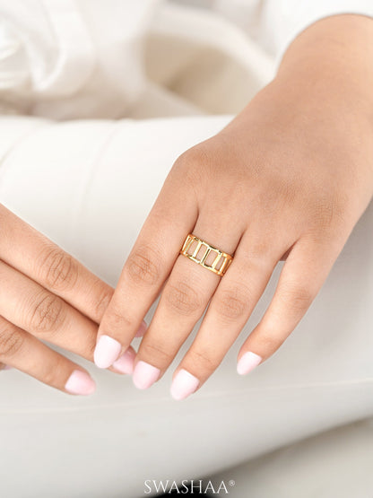 Kiya Horizontal Bars Hollow 18K Gold Plated Ring