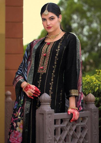Black Cotton Kurti And Bottom With Digital Printed Dupatta For Women & Girls