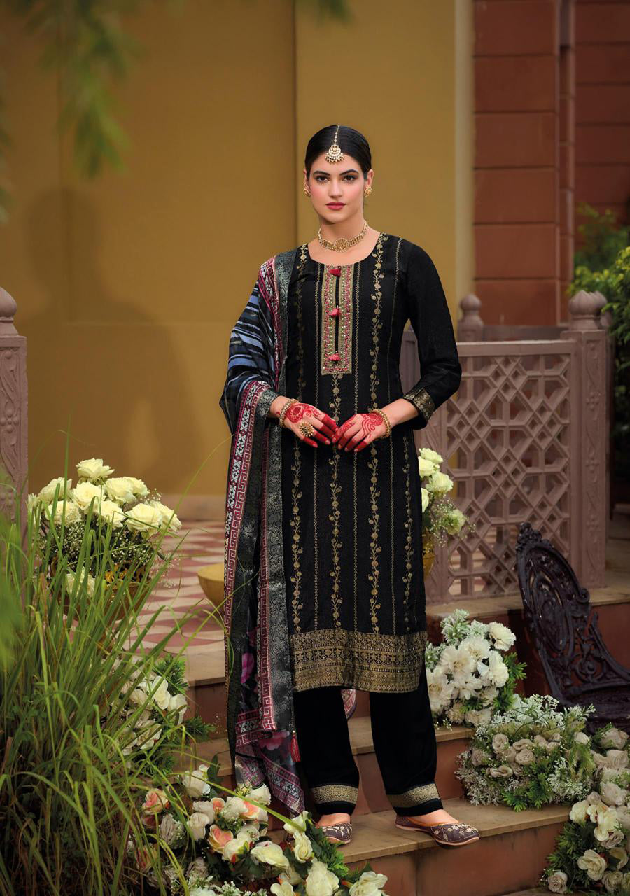 Black Cotton Kurti And Bottom With Digital Printed Dupatta For Women & Girls