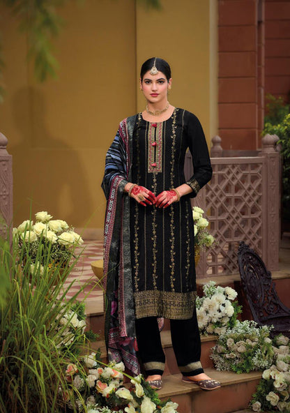 Black Cotton Kurti And Bottom With Digital Printed Dupatta For Women & Girls