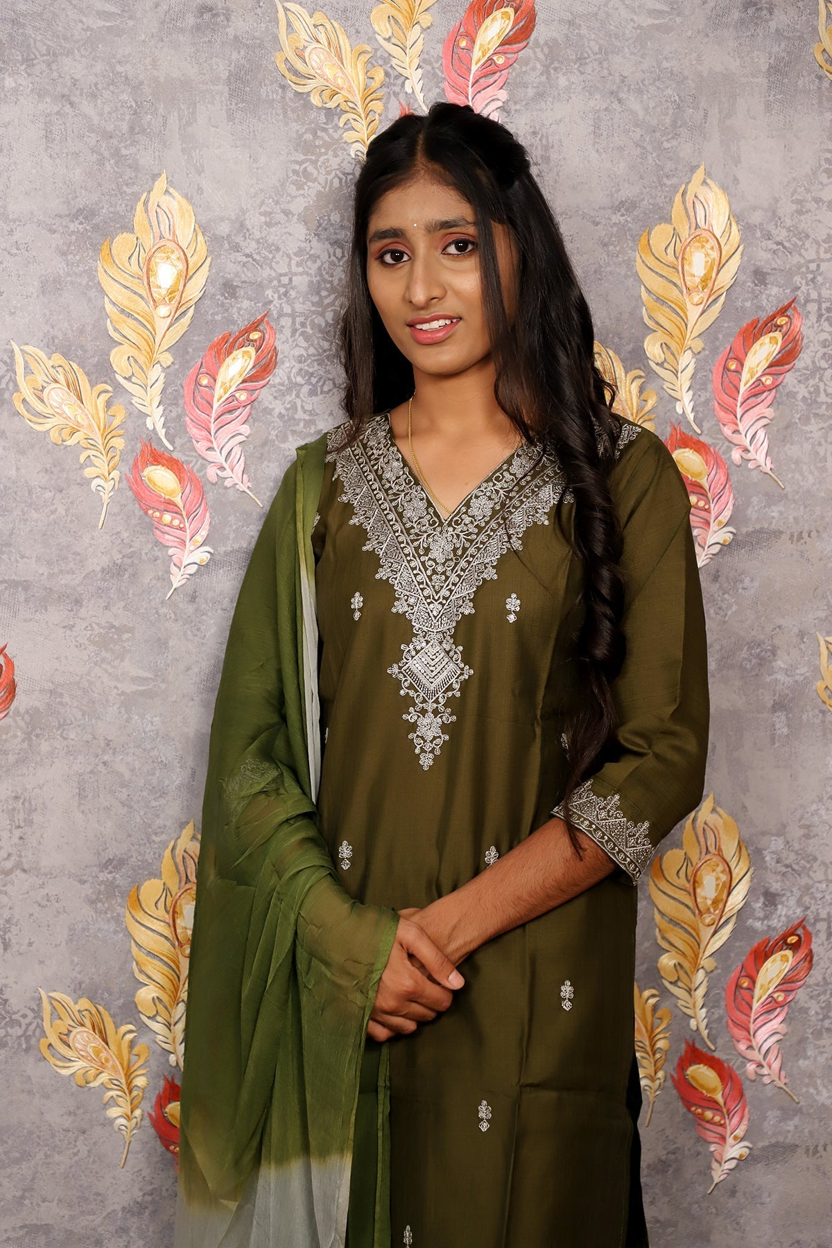 Green Kurti With Floral Design For Women & Girls