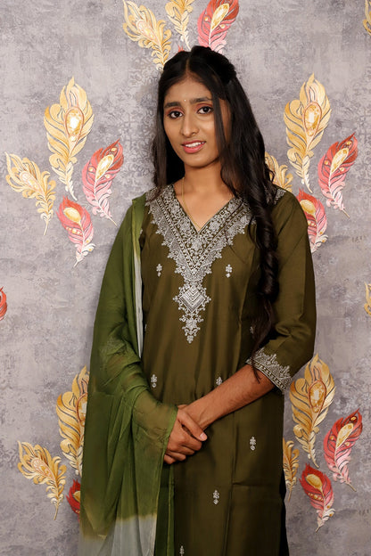 Green Kurti With Floral Design For Women & Girls