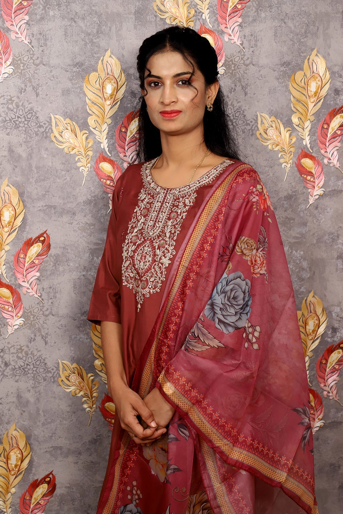 Peach Kurti With Digital Floral Print For Women & Girls