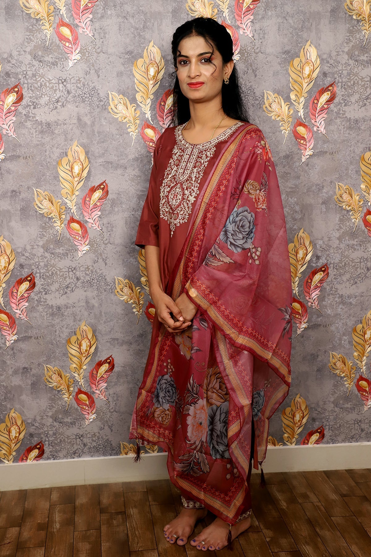 Peach Kurti With Digital Floral Print For Women & Girls