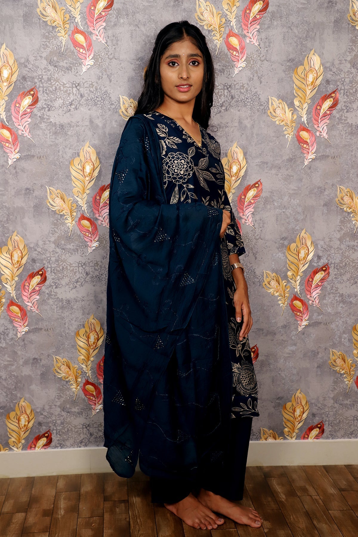 Dark Blue Kurti With Digital Floral Print For Women & Girls