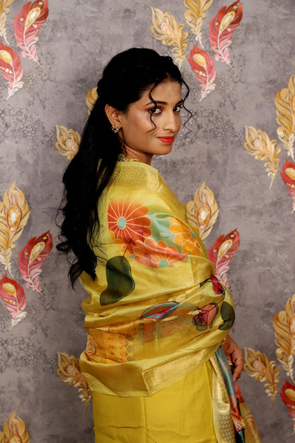 Yellow Kurti With Digital Floral Printed Dupatta For Women & Girls