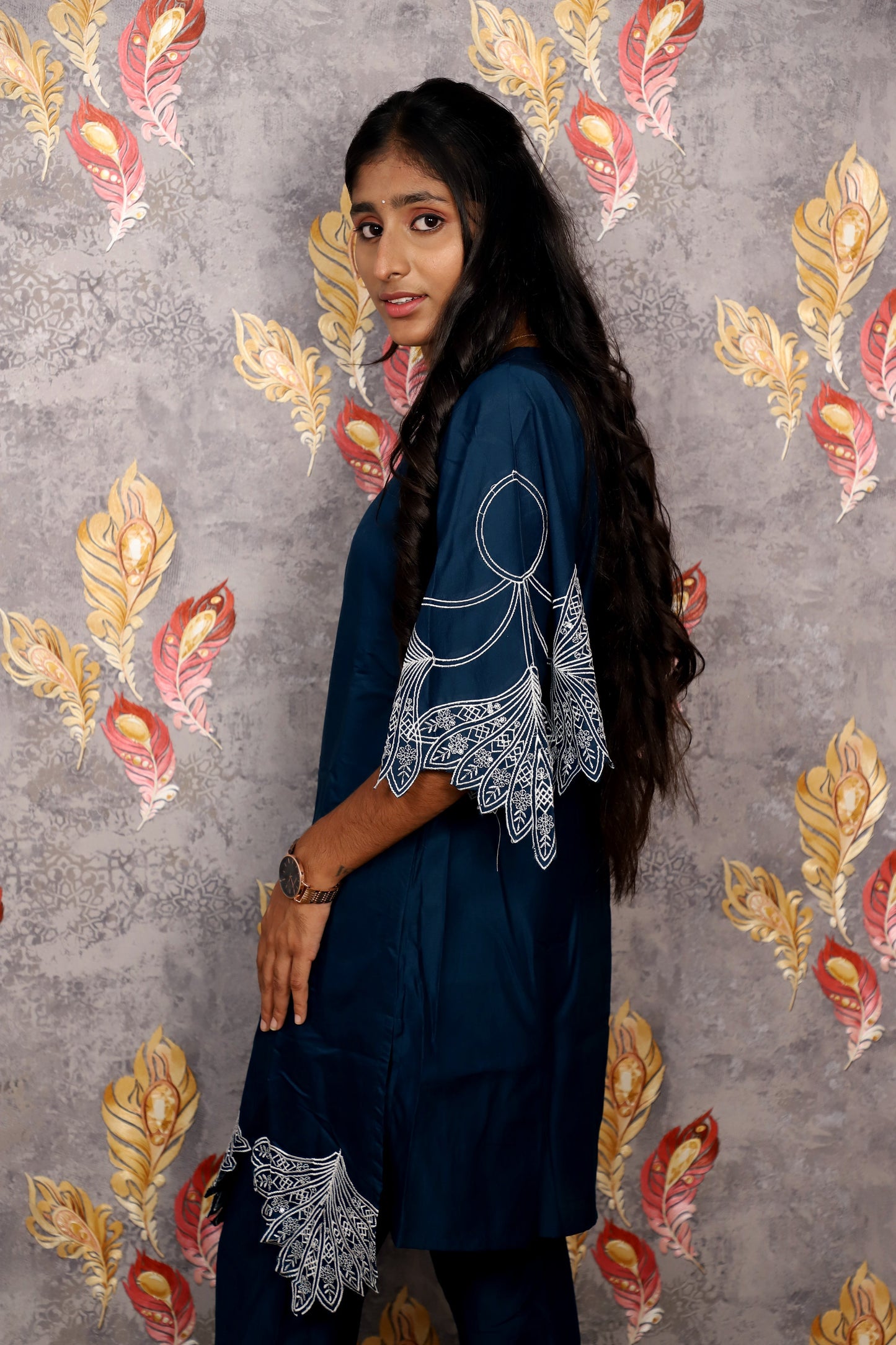 Elegant Teal Kurti With White Embroidered Accents For Women & Girls
