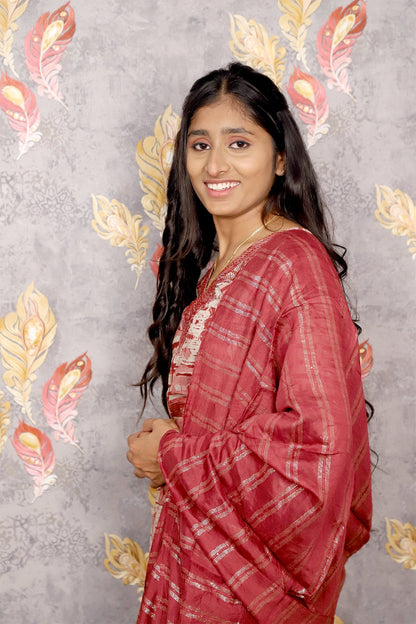 Red Printed Kurti Set With Dupatta For Women & Girls