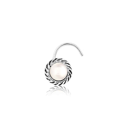 Pearl Oxidized Nose Pin