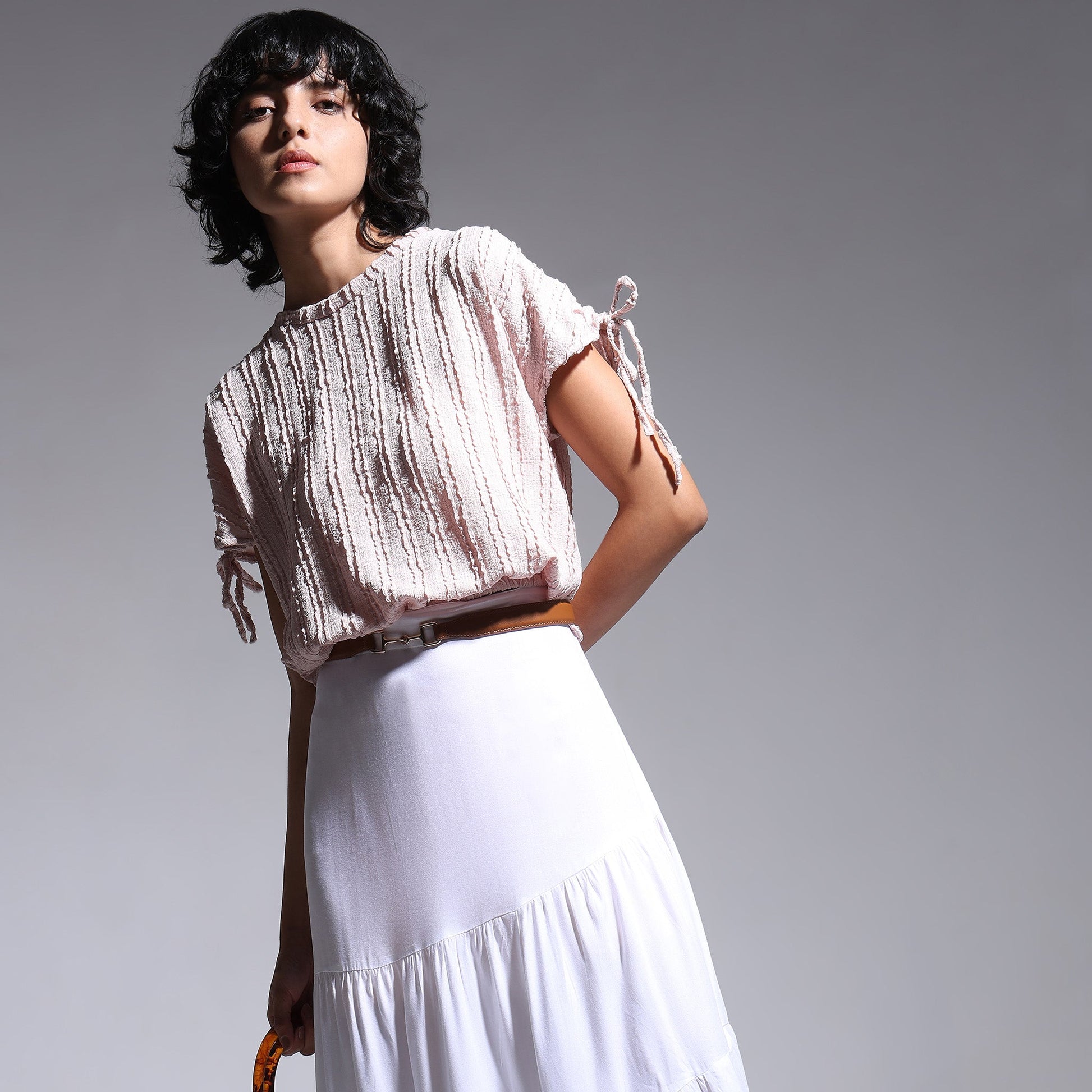 Betty Fashion Dolman Sleeve Top With Extended shoulder With Drawstring Tie Detail