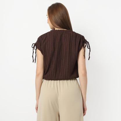 Betty Fashion Dolman Sleeve Top With Extended Shoulder With Drawstring Tie Detail