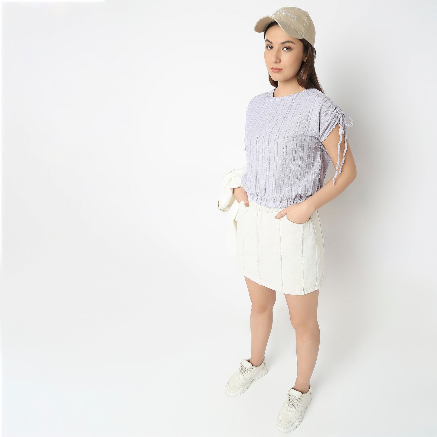Betty Fashion Dolman Sleeve Top With Extended shoulder With Drawstring Tie Detail
