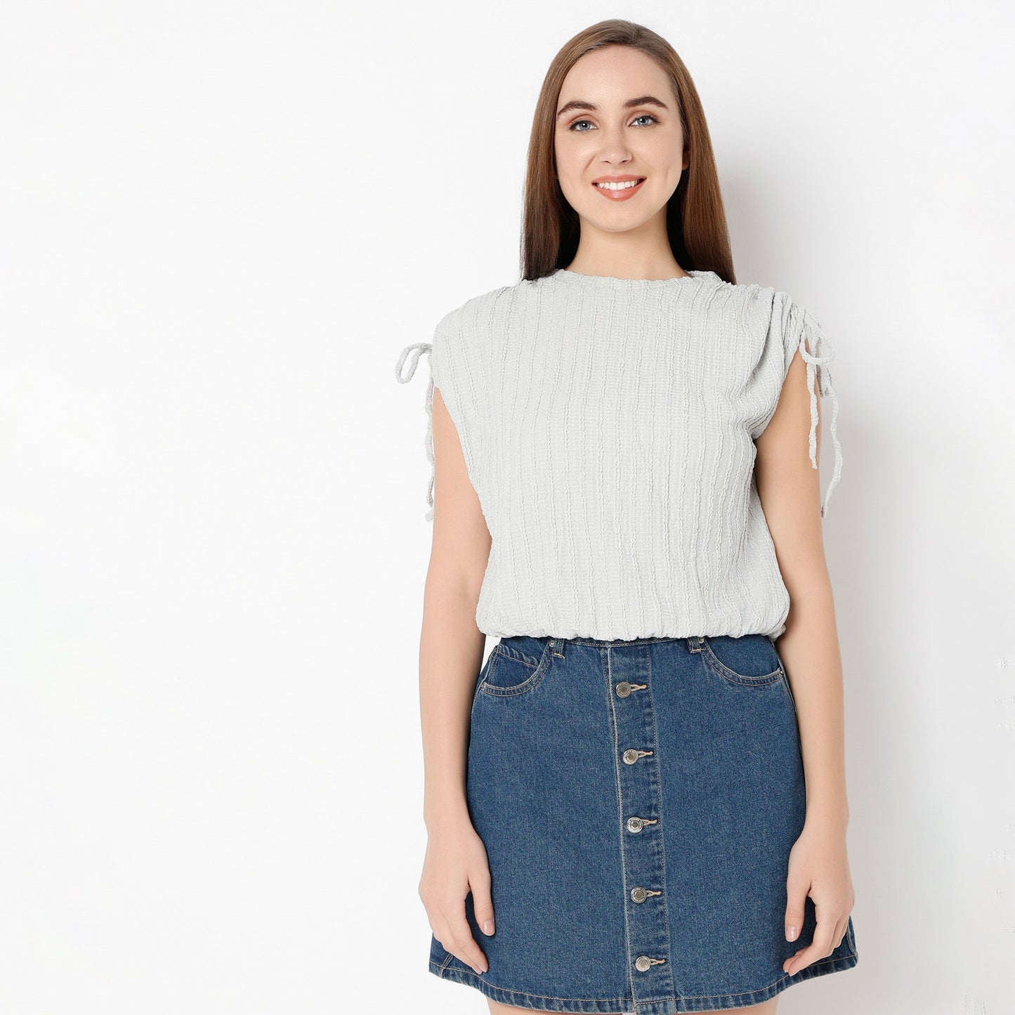 Betty Fashion Dolman Sleeve Top With Extended shoulder With Drawstring Tie Detail