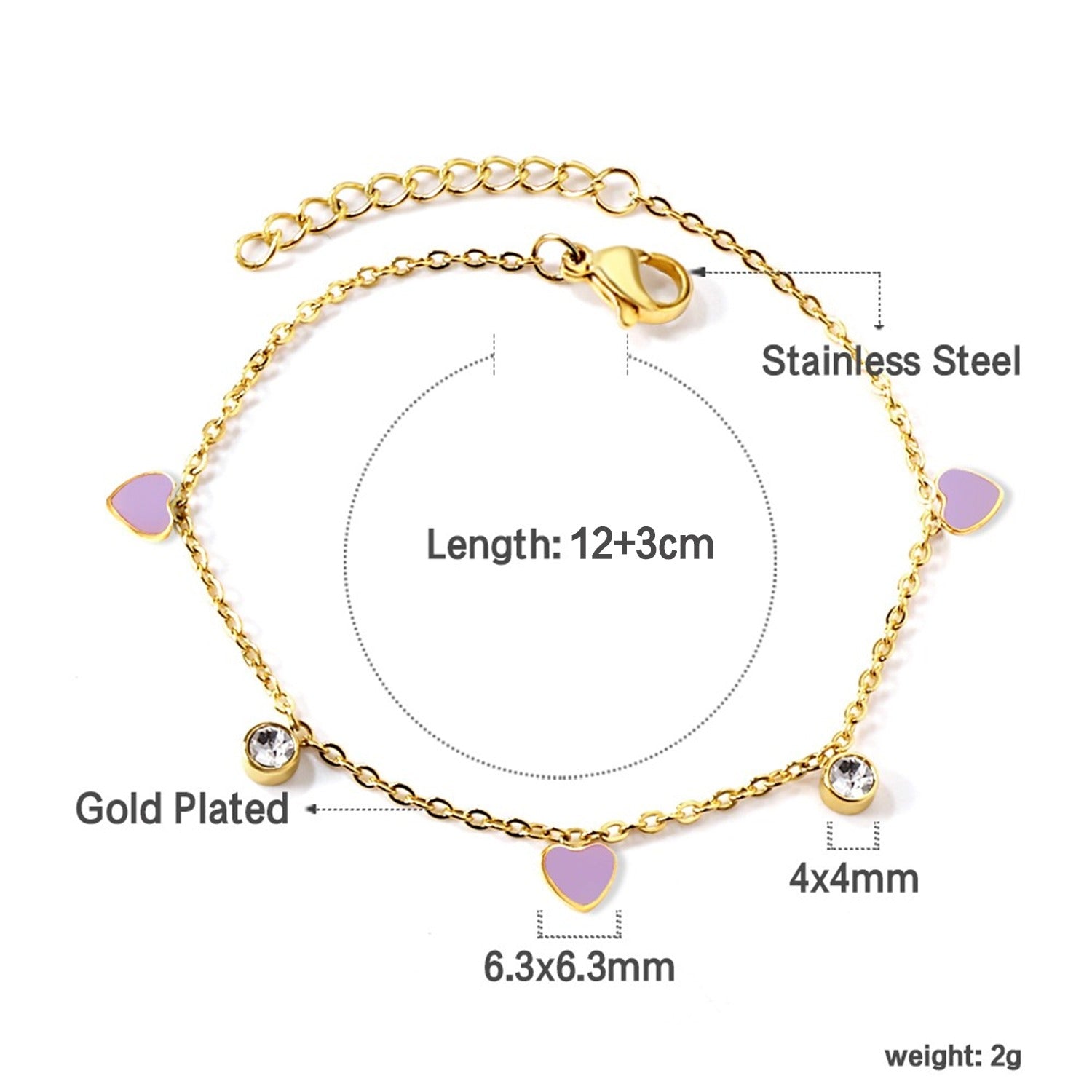 Lavender Heart 18K Gold Plated Children's Bracelet - Twisty Locks  - Kids and Women Hair Accessories, Fashion Clothing and Jewellery India