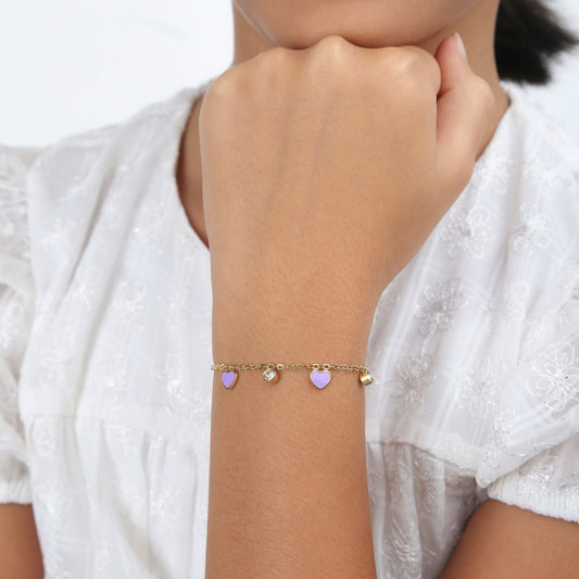 Lavender Heart 18K Gold Plated Children's Bracelet - Twisty Locks  - Kids and Women Hair Accessories, Fashion Clothing and Jewellery India