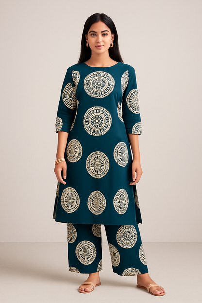 Dark Green 2 Piece Kurti Set For Women