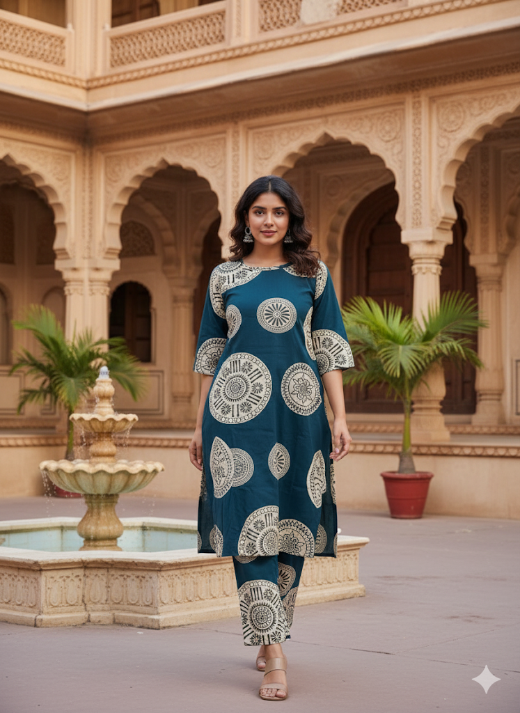 Dark Green 2 Piece Kurti Set For Women