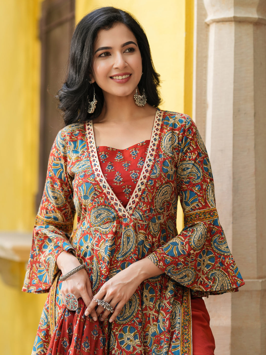 Lightweight cotton maroon kurta ethnic set