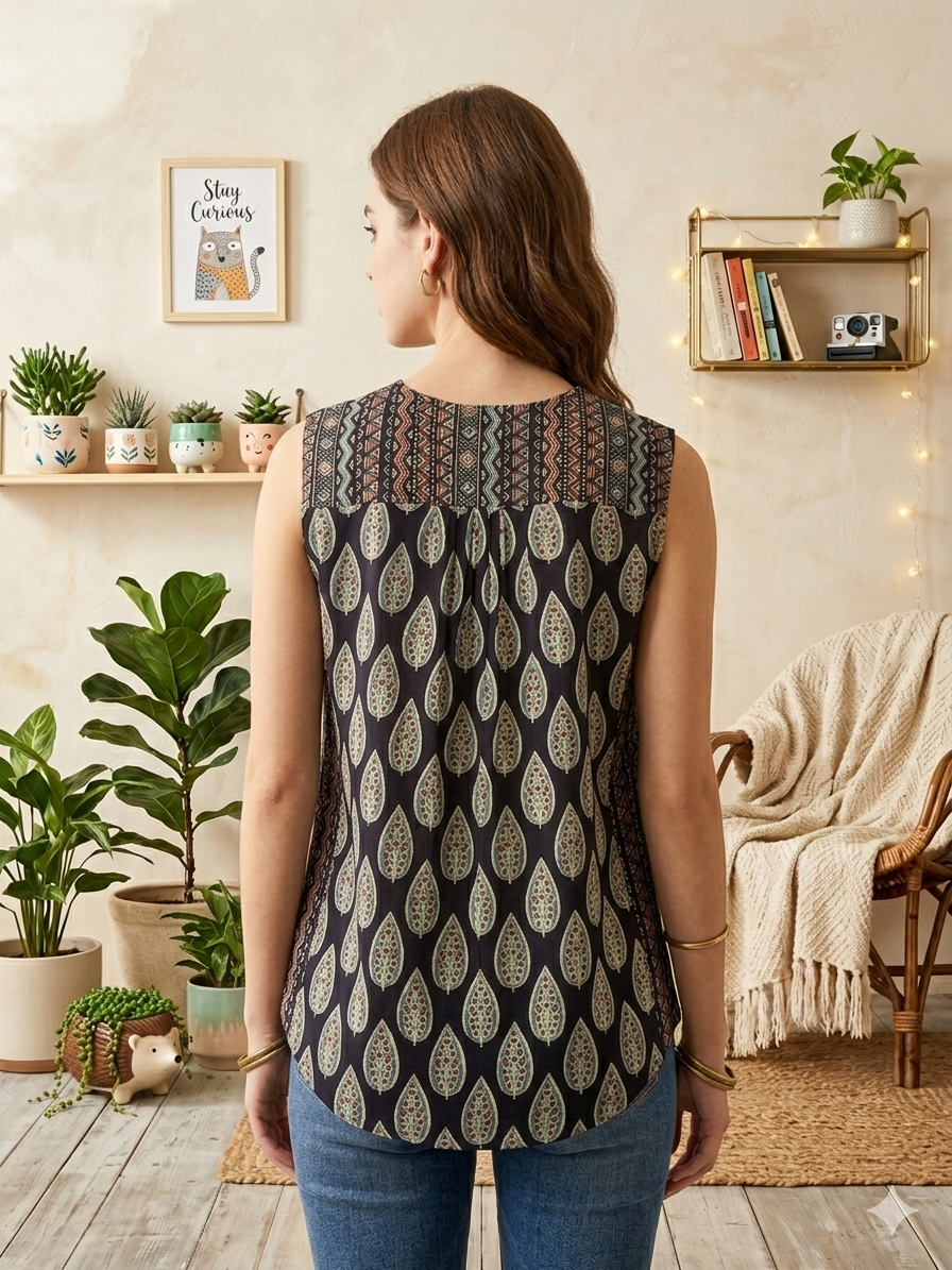 Lightweight cotton top with printed design