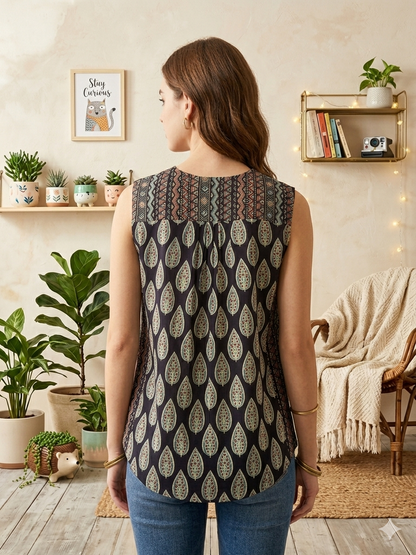 Lightweight cotton top with printed design