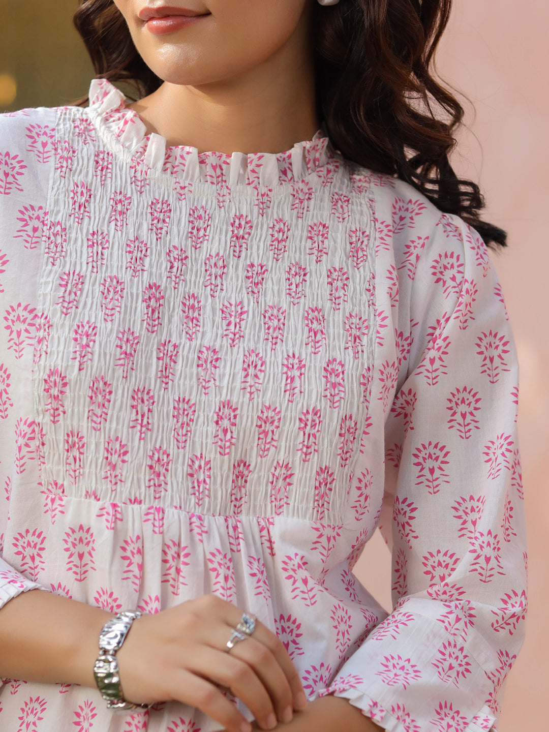 Lightweight ethnic cotton A-line top