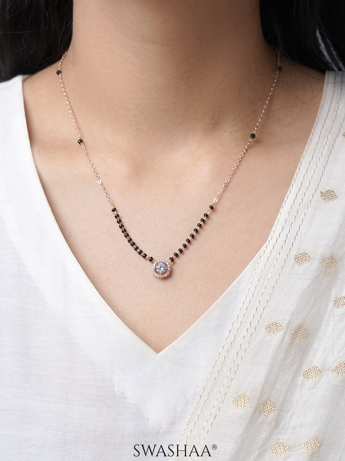 Lisa Circular Diamonds Rosegold Plated Pendant Mangalsutra