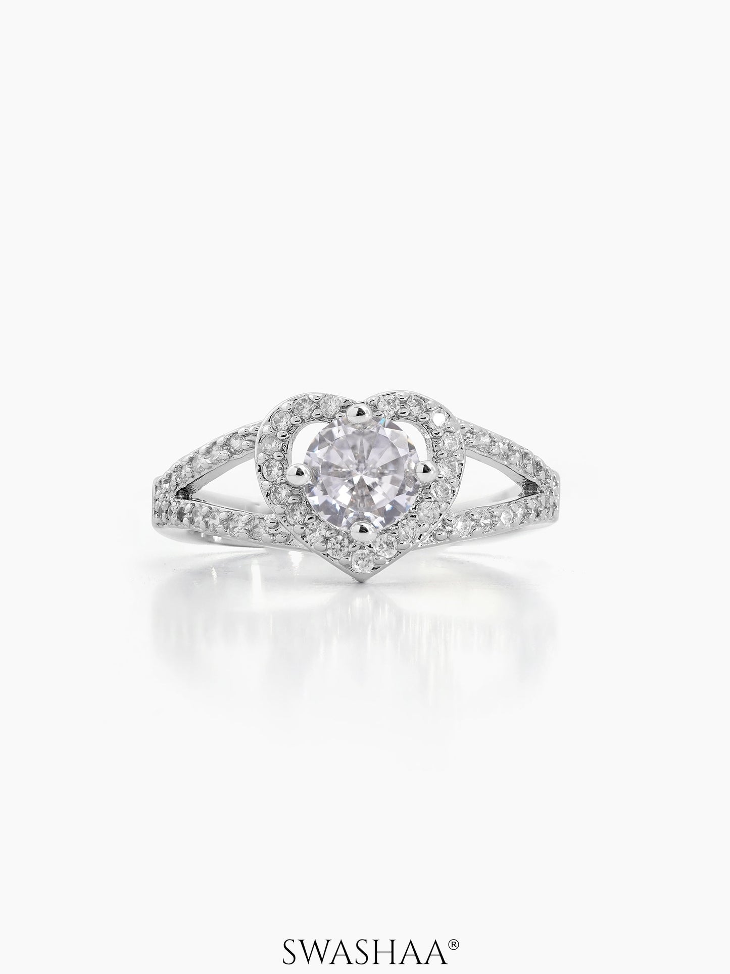 Loven Round Heart-Shaped Silver Diamond Solitaire Women's Ring