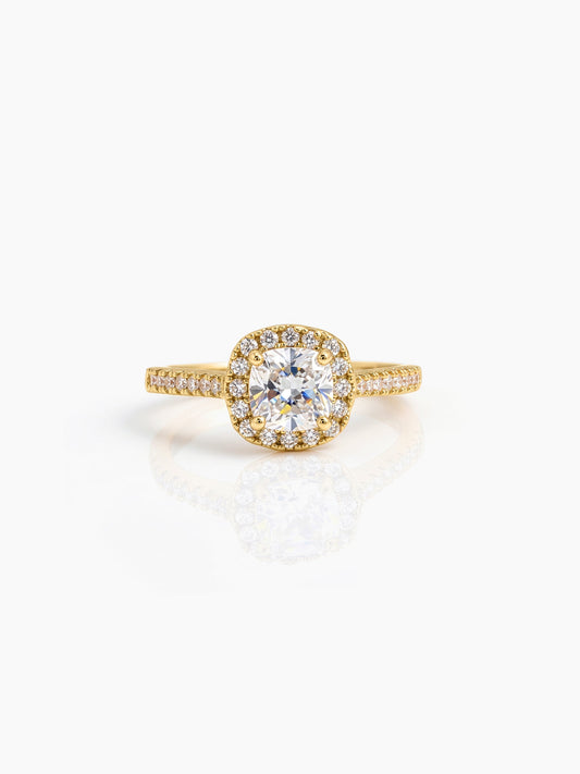 Lureza Solitaire Halo 18K Gold Plated Women's Ring - Swashaa