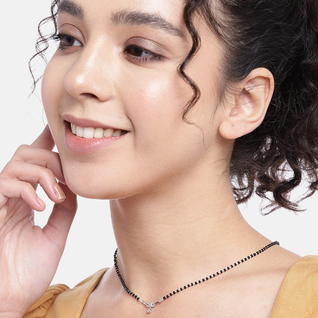 Infinity with Dangling Stone Rhodium Plated 925 Silver Mangalsutra