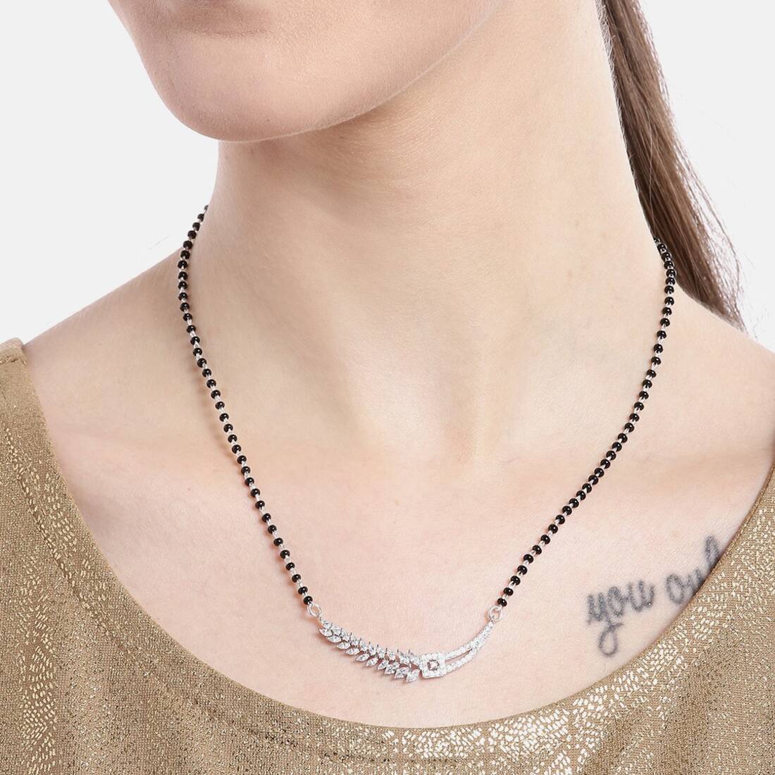 Floral Leaf Style 925 Silver Mangalsutra
