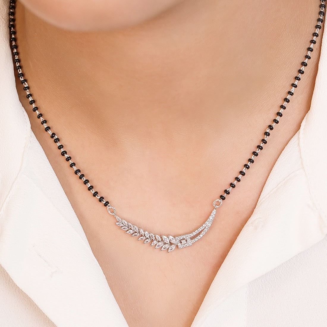 Floral Leaf Style 925 Silver Mangalsutra