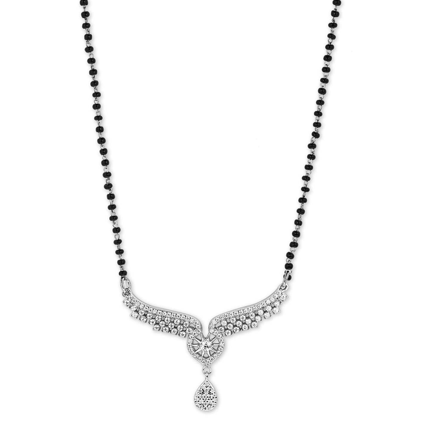 Angel wings 925 Sterling Silver mangalsutra necklace for women with black beads and studded pendant – Zavya