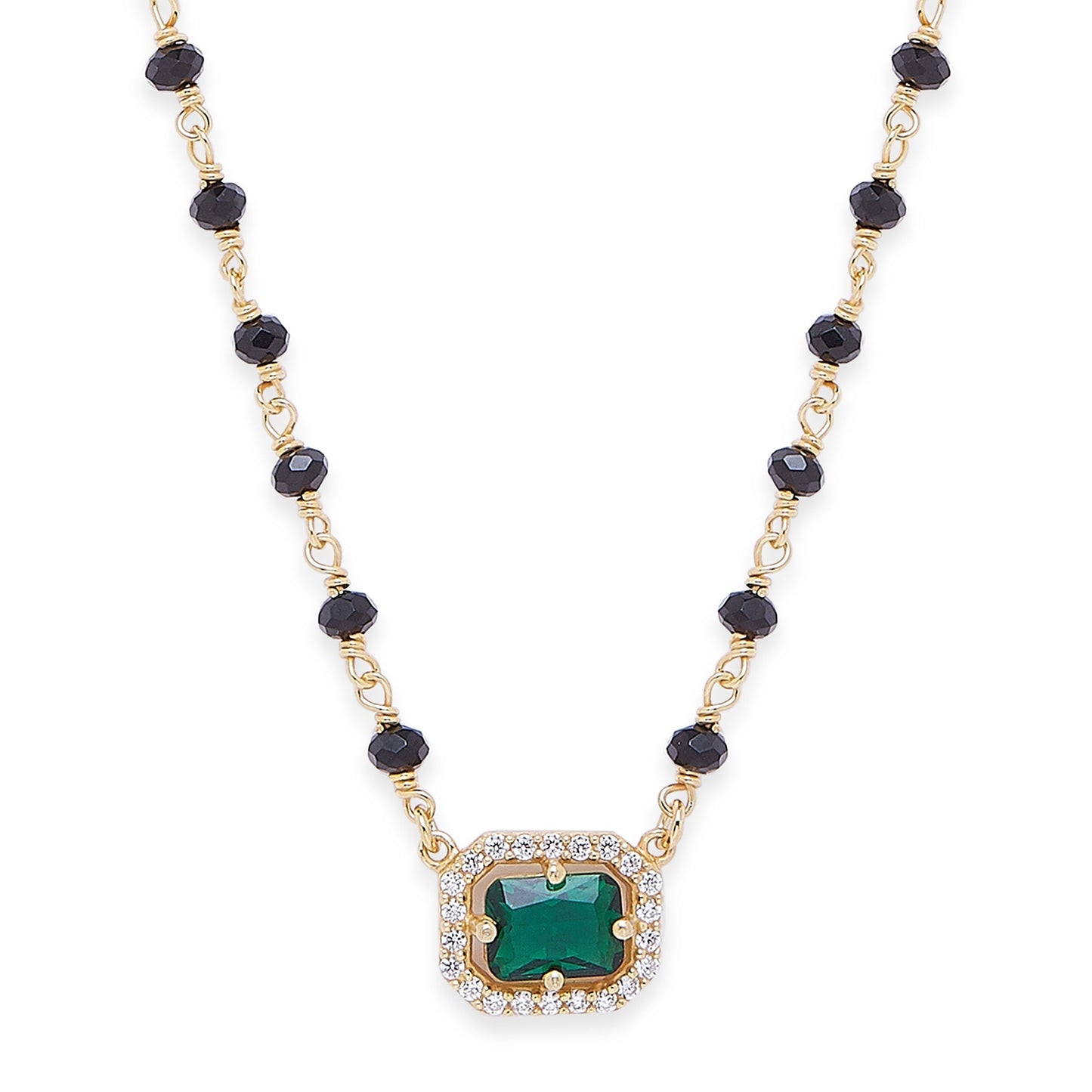 Divine Charm 925 Sterling Silver Mangalsutra with Green CZ and Beads in Gold Plating