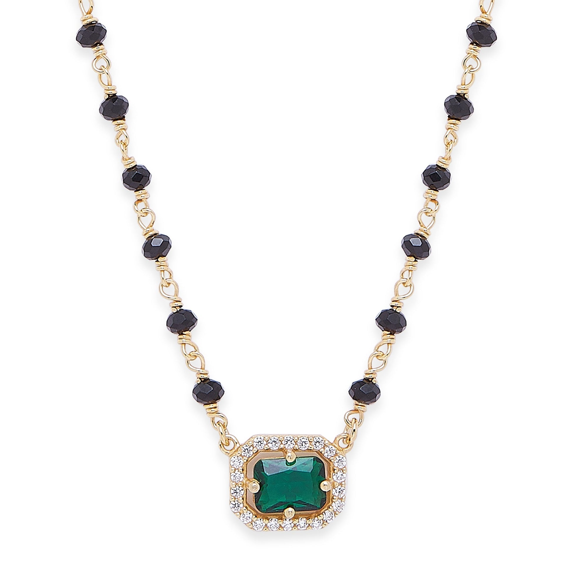 Divine Charm 925 Sterling Silver Mangalsutra with Green CZ and Beads in Gold Plating