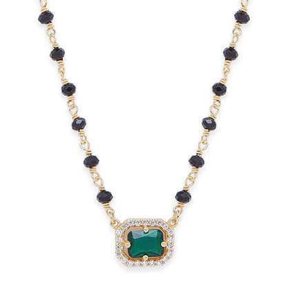 Divine Charm 925 Sterling Silver Mangalsutra with Green CZ and Beads in Gold Plating