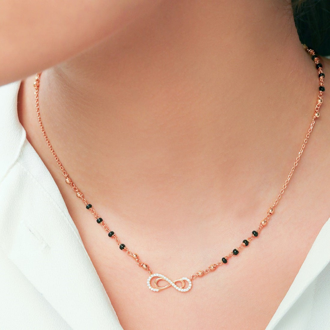 Rosy Infinity CZ Rose Gold-Plated 925 Sterling Silver Mangalsutra