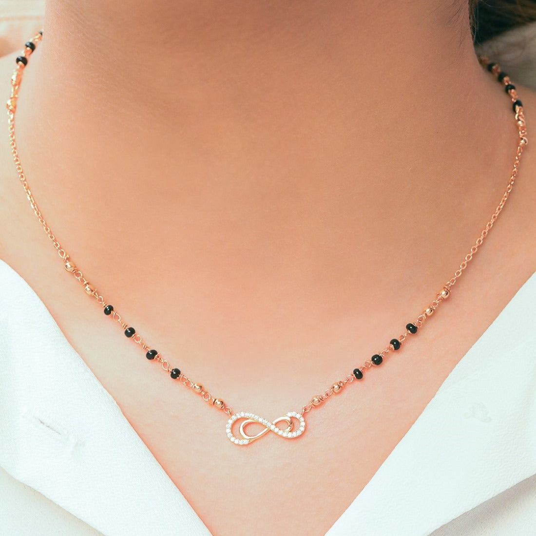 Rosy Infinity CZ Rose Gold-Plated 925 Sterling Silver Mangalsutra