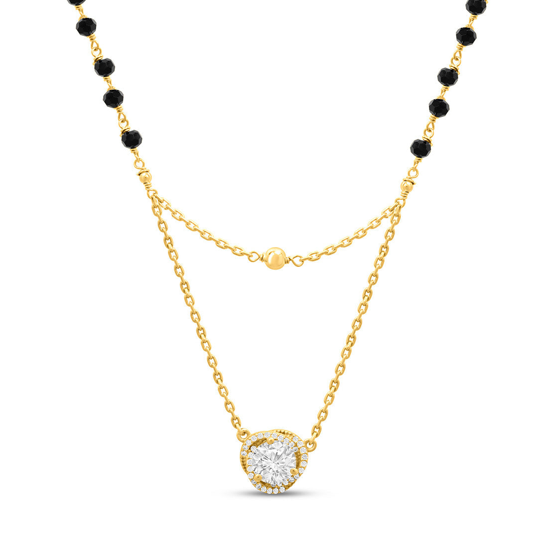 Solitaire Layered Gold Plated 925 Sterling Silver Mangalsutra