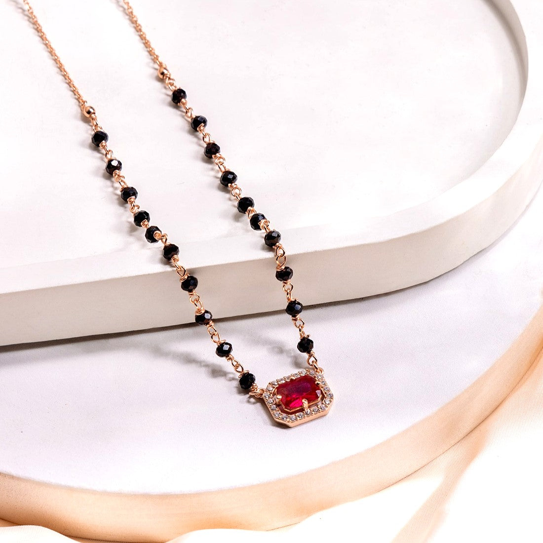 Rectangle Rose Gold Plated 925 Sterling Silver Mangalsutra
