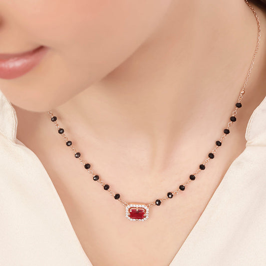 Rectangle Rose Gold Plated 925 Sterling Silver Mangalsutra