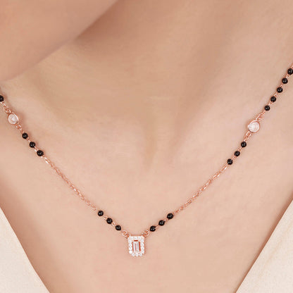 Solitaire Halo Rose Gold Plated 925 Sterling Silver Mangalsutra