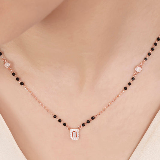 Solitaire Halo Rose Gold Plated 925 Sterling Silver Mangalsutra