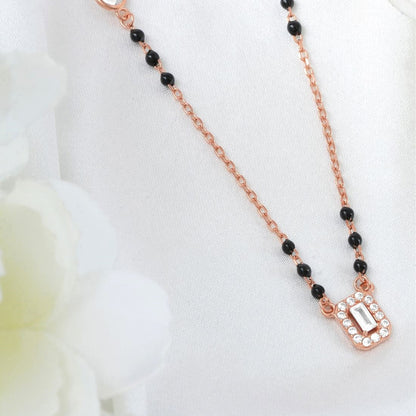 Solitaire Halo Rose Gold Plated 925 Sterling Silver Mangalsutra